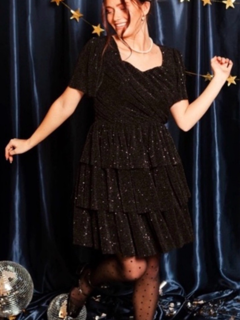 Ivy City Co Black Sparkle Tiered Mini Dress